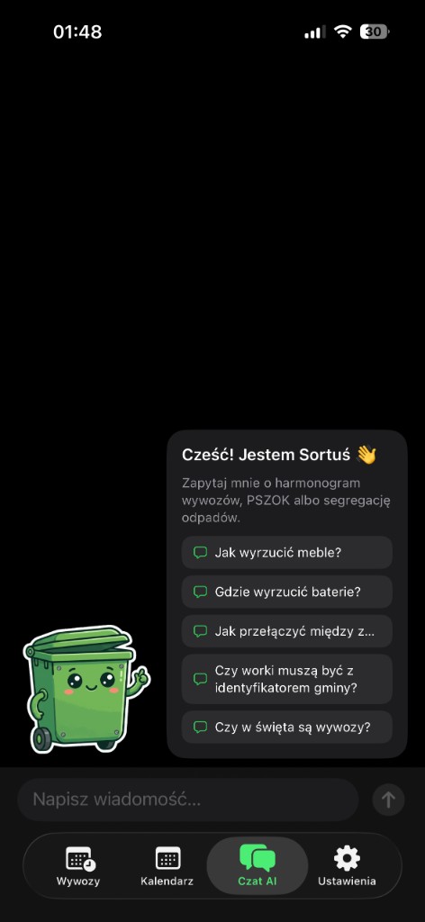 Czat z Sortusiem — asystent o segregacji i harmonogramie